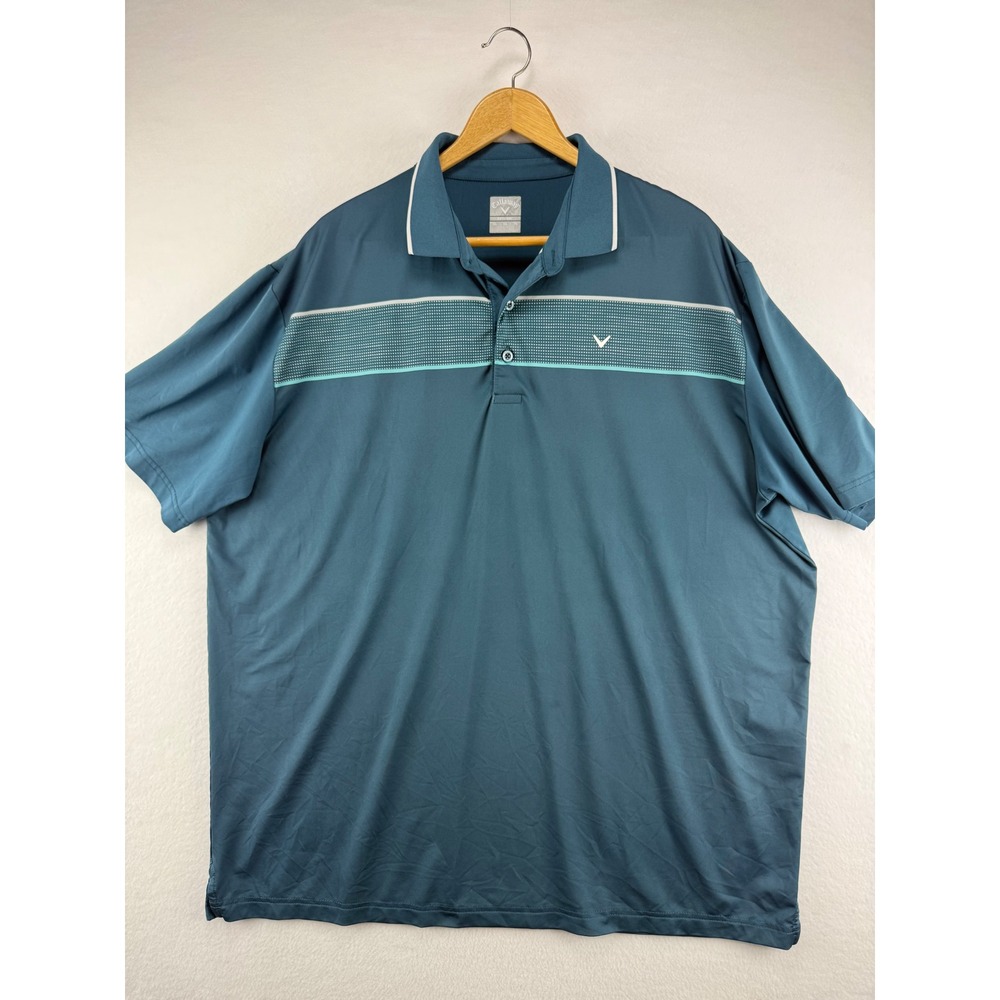Callaway Golf Polo Shirt Mens XL Teal Blue Opti-Dri Striped Performance Top